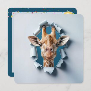 3e verjaardagsfeest Giraffe in een gescheurd papie Kaart