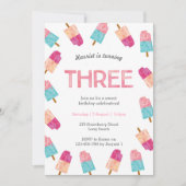 3e verjaardagsfeest | Popsicle Ice Cream uitnodigi Kaart (Voorkant)