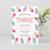 3e verjaardagsfeest | Popsicle Ice Cream uitnodigi Kaart (Staand voorkant)