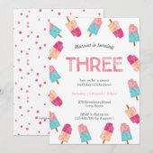 3e verjaardagsfeest | Popsicle Ice Cream uitnodigi Kaart (Voorkant / Achterkant)