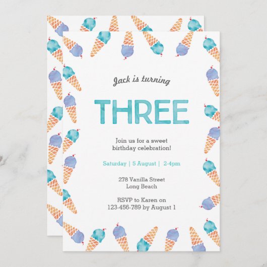 3e verjaardagsfeest | Uitnodiging voor ijs (Voorkant / Achterkant)