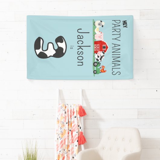 3e Verjaardagsfeestje Dieren Boerderij Verjaardags Spandoek (Insitu)