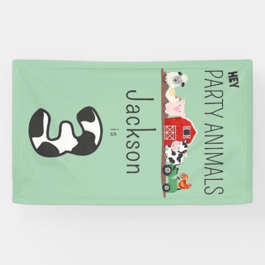 3e Verjaardagsfeestje Dieren Boerderij Verjaardags Spandoek (Horizontaal)