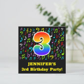 3e verjaardagsfeestje: Leuke muzieksymbolen, Rainb Kaart (Staand voorkant)