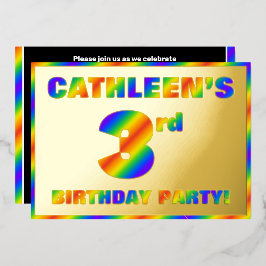 3e verjaardagsfeestje — Leuke, regenboogkleurige “ Folie Uitnodiging