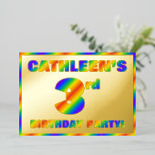 3e verjaardagsfeestje — Leuke, regenboogkleurige “ Folie Uitnodiging (Staand Voorkant)
