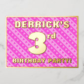 3e verjaardagsfeestje — Leuke roze harten en strep Folie Uitnodiging (Voorkant)