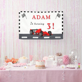 3e verjaardagsfeestje raceauto - Feestbanner plezi Spandoek