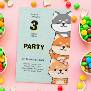 3e verjaardagsfeestje Schattige Shiba Inu Drie Jaa Kaart
