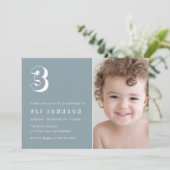 3e verjaardagsfeestje stoffig blauwe foto kaart (Staand voorkant)