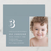 3e verjaardagsfeestje stoffig blauwe foto kaart (Voorkant / Achterkant)