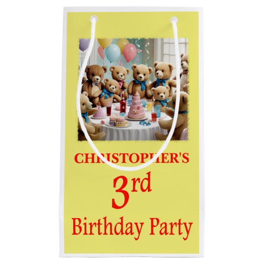 3e verjaardagsfeestje Teddy Bears Party Klein Cadeauzakje (Voorkant)