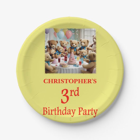 3e verjaardagsfeestje Teddy Bears Party Papieren Bordje (Voorkant)