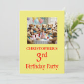 3e verjaardagsfeestje uitnodiging Teddy Bears Part (Staand voorkant)