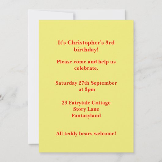 3e verjaardagsfeestje uitnodiging Teddy Bears Part (Achterkant)