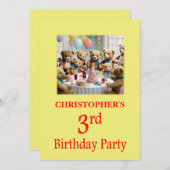 3e verjaardagsfeestje uitnodiging Teddy Bears Part (Voorkant / Achterkant)