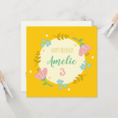 3e verjaardagskaart - meisje floral kaart (Voorkant / Achterkant in situ)