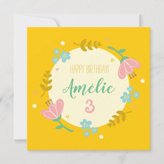 3e verjaardagskaart - meisje floral kaart (Voorkant)