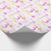 3e verjaardagsster aangepaste naam geel roze wit cadeaupapier (Hoek)