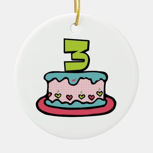 3e verjaardagstaart keramisch ornament (Voorkant)