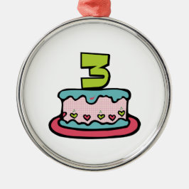 3e verjaardagstaart metalen ornament