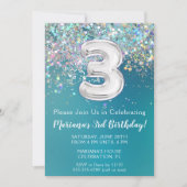 3e verjaardagsuitnodiging Blauwgroen zilveren glit Kaart (Voorkant)