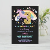 3e verjaardagsuitnodiging voor eenhoorn kaart (Staand voorkant)