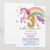 3e verjaardagsuitnodiging voor eenhoorn kaart (Voorkant / Achterkant)