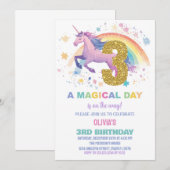 3e verjaardagsuitnodigingen voor eenhoorns kaart (Voorkant / Achterkant)