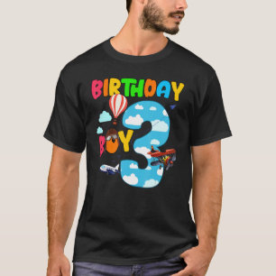 3e Vliegtuigvliegtuig van Birthday Boy Pilot 3 Yea T-shirt