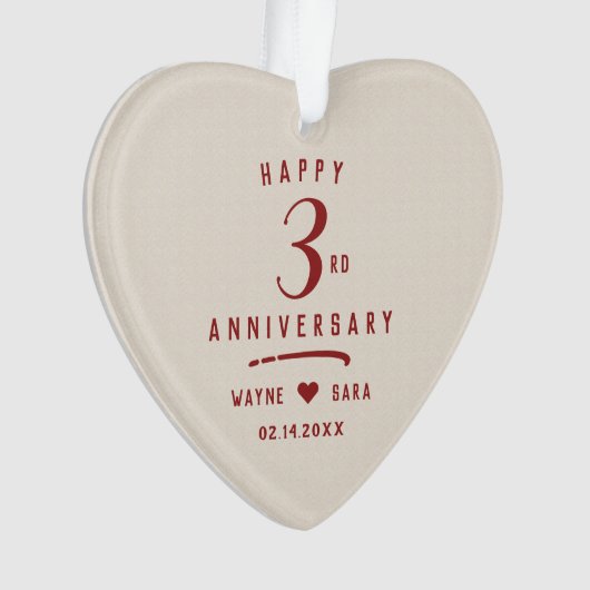 3e wit lederen bruiloft Jubileum Ornament (voorkant)