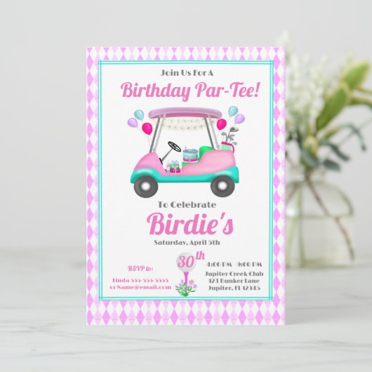 3Elegante Vrouwen Golf Party Winkelwagen 30ste Ver Kaart (Staand voorkant)