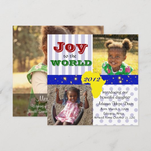 3Foto Joy to the World Africa Adoption Card Feestdagenkaart (Voorkant / Achterkant)