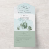 3in1 Bergbos Bomen Huwelijk RSVP All In One Uitnodiging (Binnen)