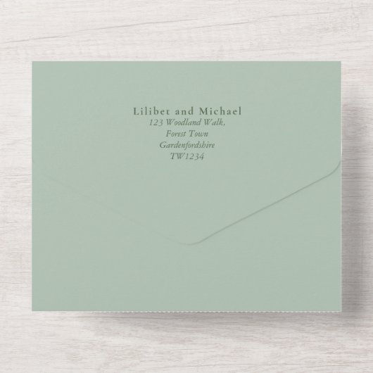 3in1 Bergbos Bomen Huwelijk RSVP All In One Uitnodiging (Achterkant)