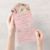 3in1 BOHO Pampas Grass Terracotta Wedding RSVP All In One Uitnodiging (Afscheurbaar)