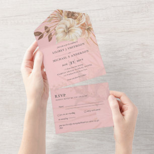 3in1 BOHO Pampas Grass Terracotta Wedding RSVP All In One Uitnodiging