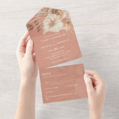 3in1 BOHO Pampas Grass Terracotta Wedding RSVP All In One Uitnodiging (Afscheurbaar)