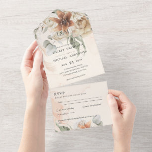 3in1 Boho Pampas Grass Wedding Invite en RSVP All In One Uitnodiging