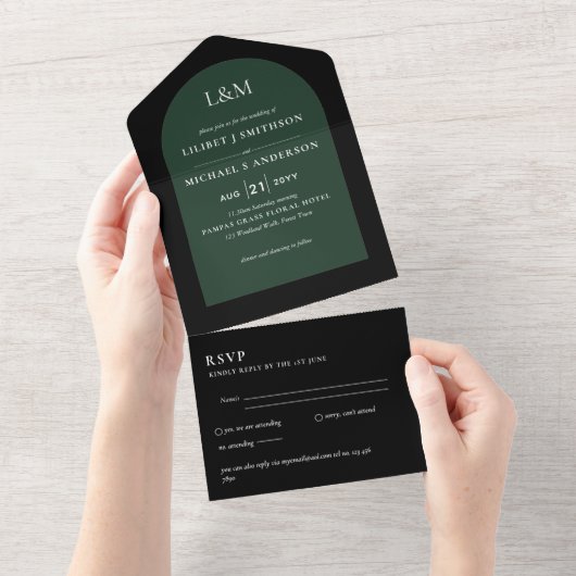 3in1 Bold Typography Minimal Simple Wedding RSVP All In One Uitnodiging (Afscheurbaar)