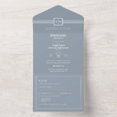 3in1 Dusty Blue Monochrome RSVP-tekst Alleen bruil All In One Uitnodiging (Binnen)