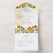 3in1 Dusty Blue SUNFLOWERS Floral Wedding All In One Uitnodiging (Binnen)