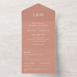 3in1 Gedemd Terracotta Clay Text Wedding Invite All In One Uitnodiging