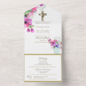 3in1 katholieke bruiloft nodigt Floral Gold RSVP u All In One Uitnodiging (Binnen)
