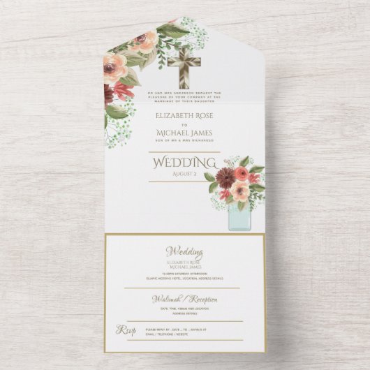3in1 katholieke trouwuitnodigingen bloem goud RSVP All In One Uitnodiging (Binnen)