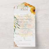 3in1 Monogram Zonnebloemen Pampas Grass Wedding RS All In One Uitnodiging (Binnen)