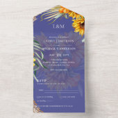 3in1 Monogram Zonnebloemen Pampasgras Bruiloft RSV All In One Uitnodiging (Binnen)