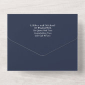 3in1 Navy Blue Monochrome RSVP-tekst Alleen huweli All In One Uitnodiging (Achterkant)