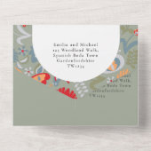 3in1 Olijfgroene Folk Art Bloem Foto Bloemen All In One Uitnodiging (Achterkant)