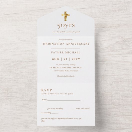 3in1 Ordination Jubileum INVITE and RSVP Priest All In One Uitnodiging (Binnen)
